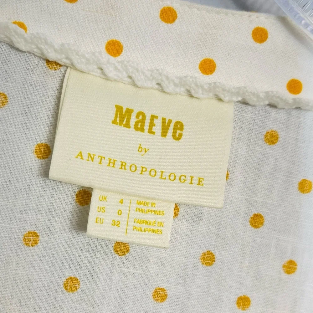 Anthropologie Maeve Louise Wrapped Blouse Size 0 Polka Dot Retro Puff Sleeve Top